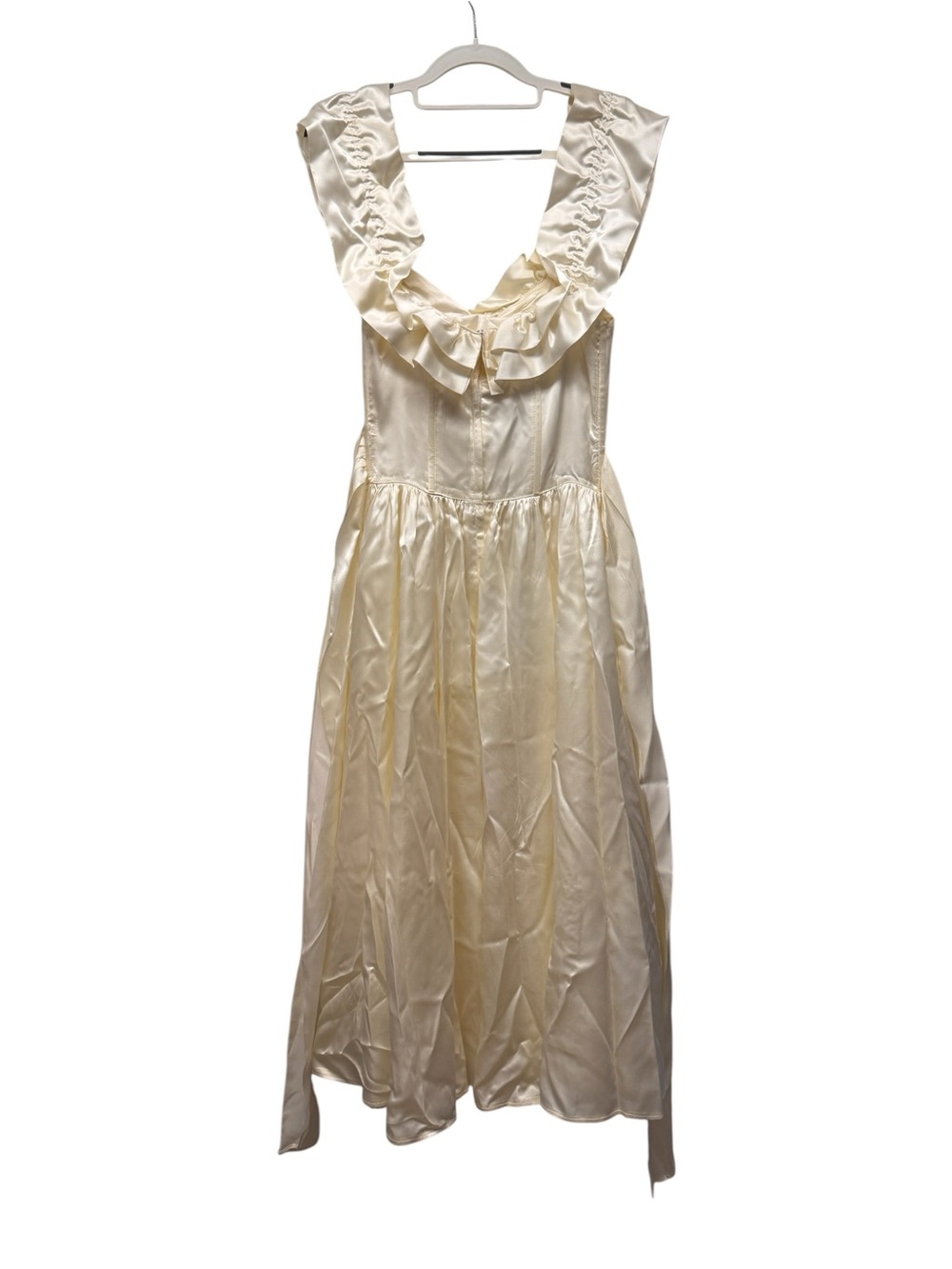 Vintage Gunne Sax Cream Ruffle-Trim Satin Dress